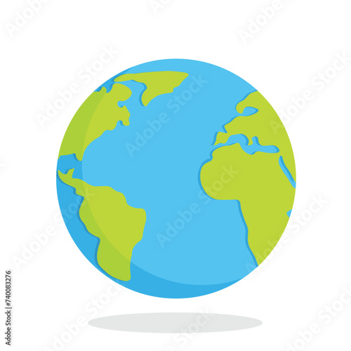 Vector flat style globe earth isolated on white background. America, Africa, Asia, Australia, Europe world map. Ecology and environment concept design element. photo