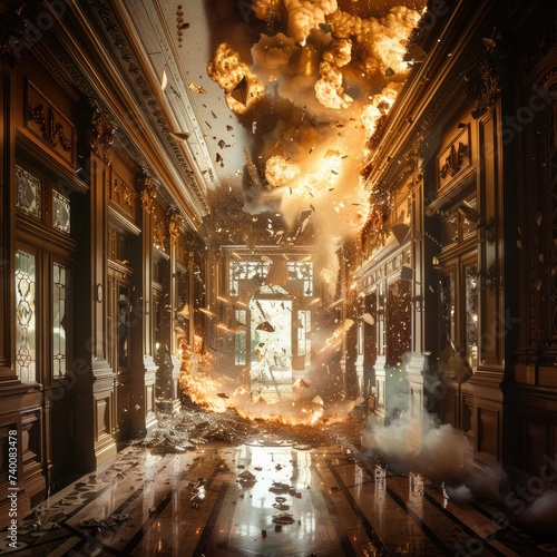 The Spectacular Implosion of an Ornate Mansion's Grand Hallway