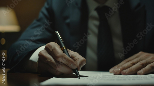 a man in a suit writing on a piece of paper