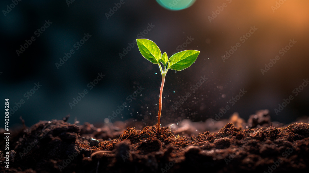 green seedling in the soil. concept of nature green seedling in the soil. concept of nature