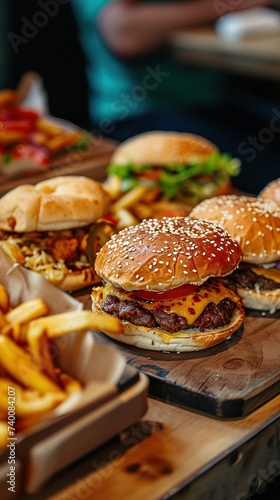 Close-up shot of fast food items