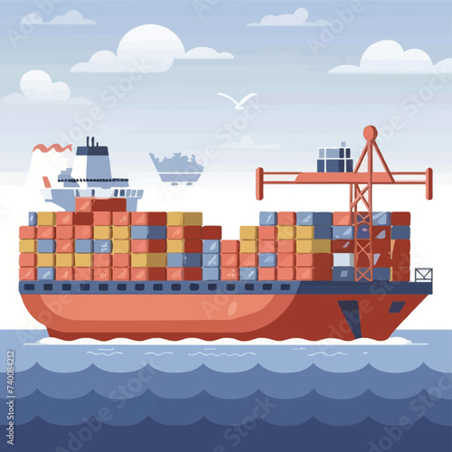 2d vector illustration colorful Land and sea transport techniques, methods and technological tools for transporting and shipping goods and products and logistic 

