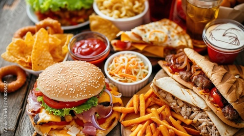 Close-up shot of fast food items