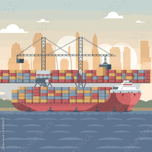 2d vector illustration colorful Land and sea transport techniques, methods and technological tools for transporting and shipping goods and products and logistic 

