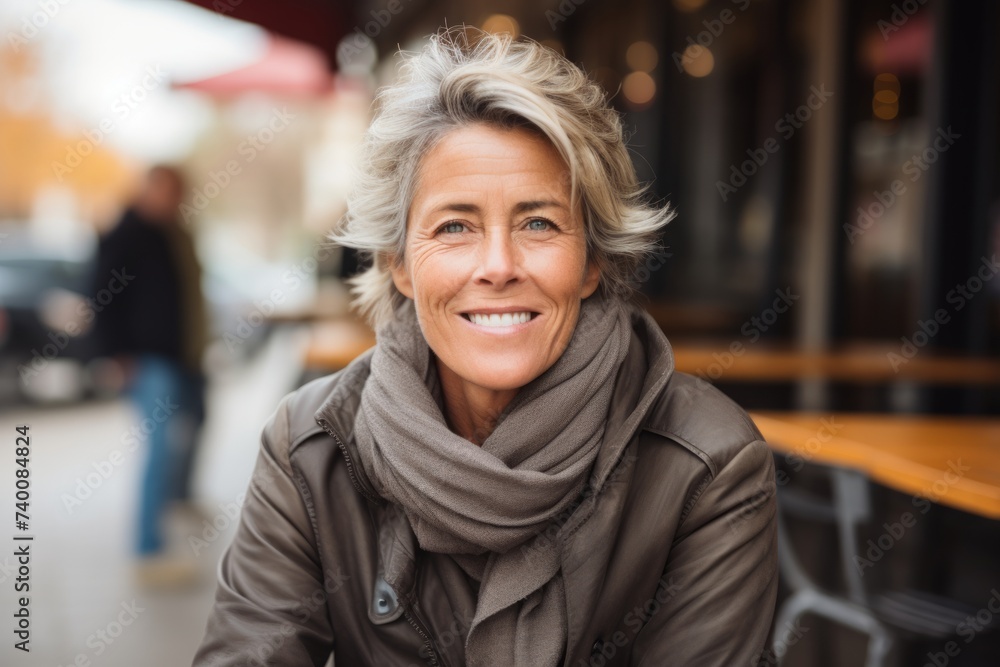 Portrait of a happy senior woman in a cafe on the street Portrait of a happy senior woman in a cafe on the street
