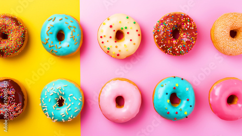 Colorful donuts background - ai generative