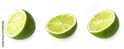 Lime isolated. Lime half, slice, piece isolate on white. Lime set. With clipping path. Full depth of field. Focus stacking, Generative AI
