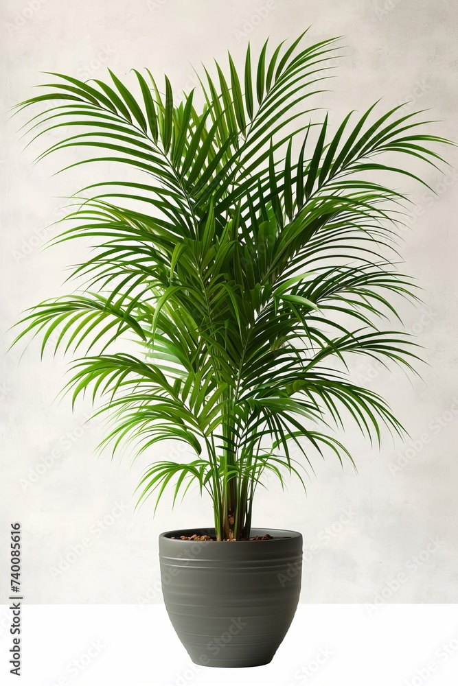 Kentia Palm Tree in pot. Houseplant isolated on white background with clipping path. PNG. Generative AI