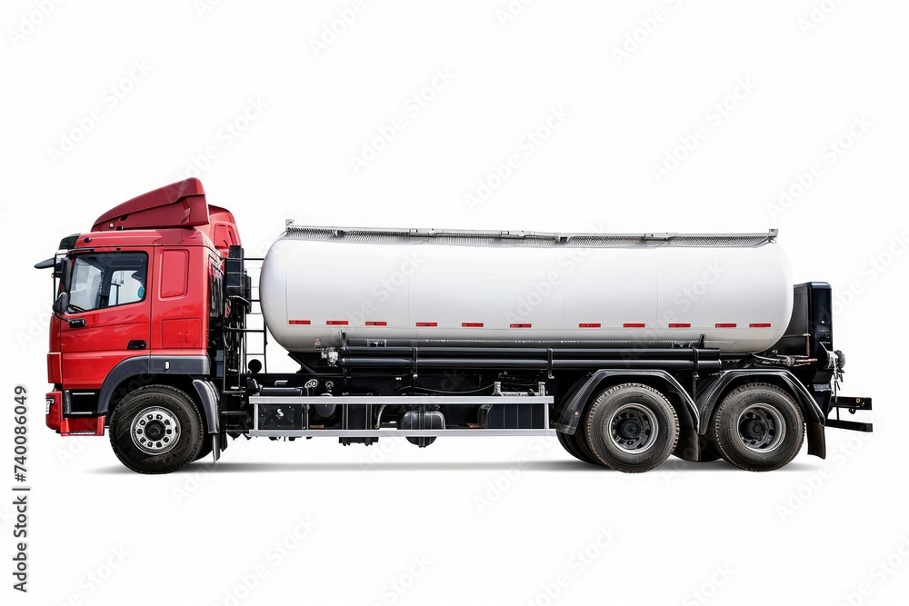 Fuel Tanker Truck  isolated on white with clipping path. Full Depth of field. Focus stacking, side view. PNG, Generative AI