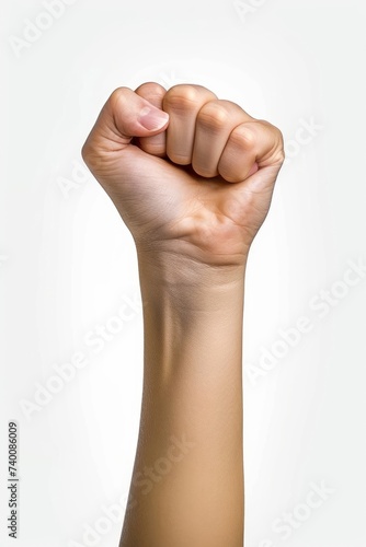 Woman hand shows wrong fist gesture isolated on white background, with clipping path.  Five fingers. Full Depth of field. Focus stacking. PNG, Generative AI © Planetary Artist