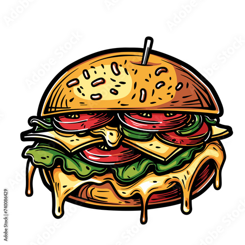 Hamburger isolated on a white background. Fast food. Vector illustration.