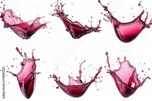 Set of Swirl and splash of red wine, isolated on white background, Generative AI photo