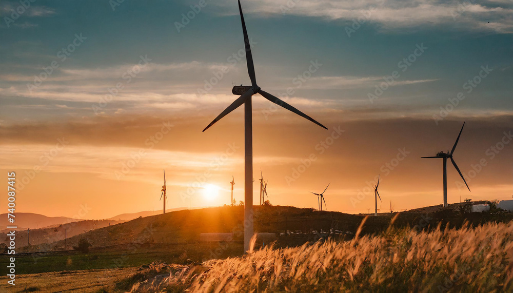 Obraz premium wind turbine at sunset