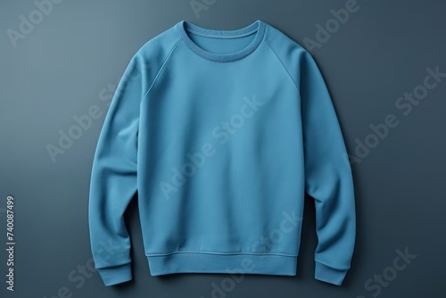 blue blank sweater without folds flat lay isolated on gray modern seamless background