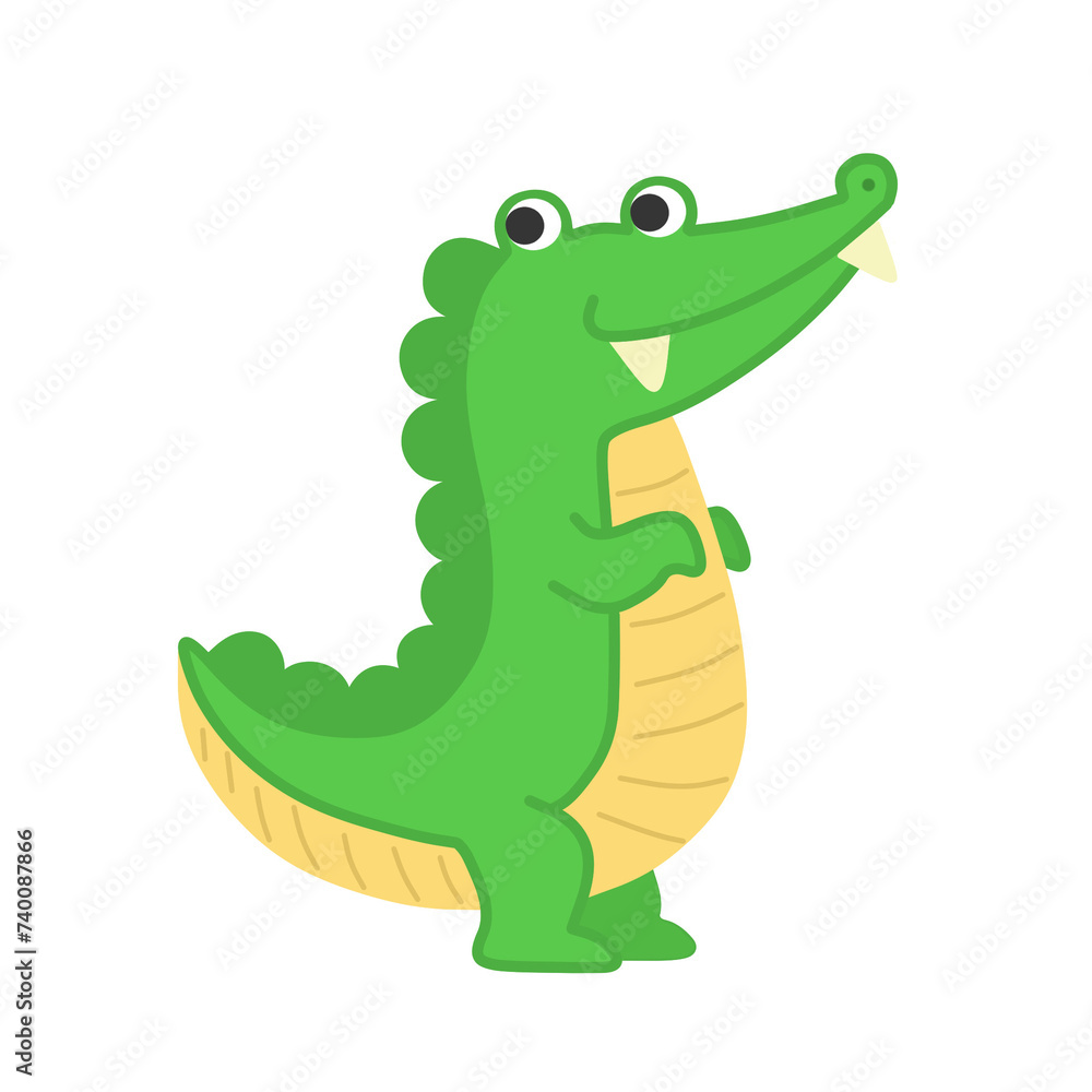 Fototapeta premium Cute crocodile cartoon. Green crocodile smiling. 