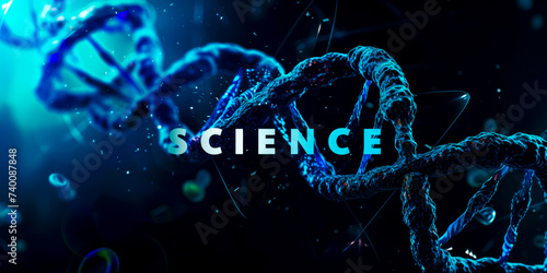 "SCIENCE" written with a DNA chain on background, GENETICS concept