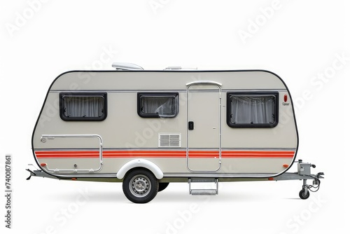 Caravan isolated over white background with clipping path. Full Depth of field. Focus stacking, side view, Generative AI