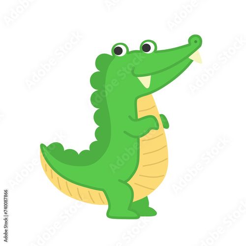 Cute crocodile cartoon. Green crocodile smiling. 