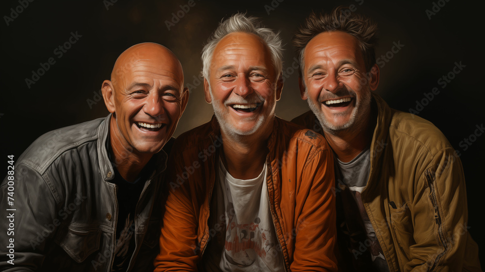 Three men smiling and posing. Generative AI Three men smiling and posing. Generative AI