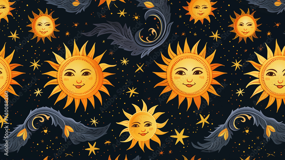 Celestial array of suns in the sky. Generative AI Celestial array of suns in the sky. Generative AI