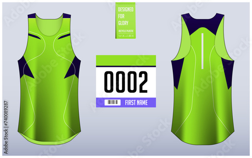 Running shirt design template, Tank top jersey mockup for athlete. Singlet jersey pattern. Uniform front view back view.