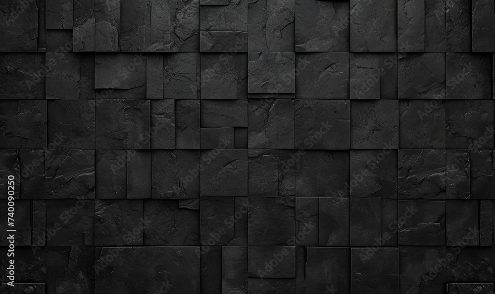Corrugated rectangle geometric dark black anthracite stone concrete texture background, Generative AI - obrazy, fototapety, plakaty 