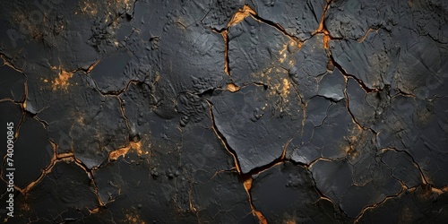 Dark black aged weathered cracked grunge rusty painted concrete stone wall with. Abstract cracks texture, Generative AI