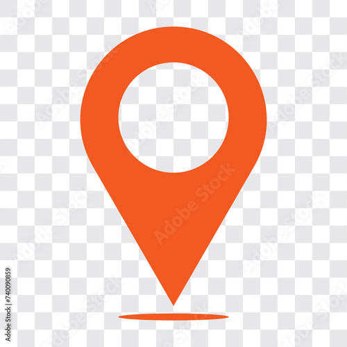 pin point icon. map location pointer with orange color isolated on white background. vector illustration