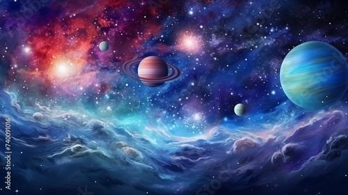 Space scene with planets  stars and galaxies
