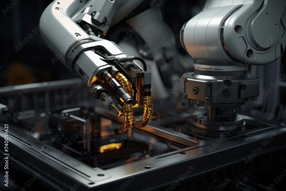 Robotic arm performing precision tasks in a high-tech industrial laboratory.