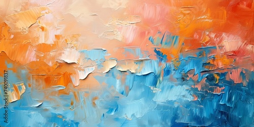 Abstract rough pastel orange blue colorful multicolored art painting texture, with oil brushstroke, pallet knife paint on canvas, complementary colors. Generative AI