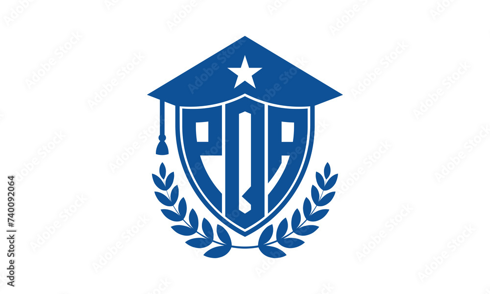 PQA three letter iconic academic logo design vector template. monogram, abstract, school, college, university, graduation cap symbol logo, shield, model, institute, educational, coaching canter, tech PQA three letter iconic academic logo design vector template. monogram, abstract, school, college, university, graduation cap symbol logo, shield, model, institute, educational, coaching canter, tech