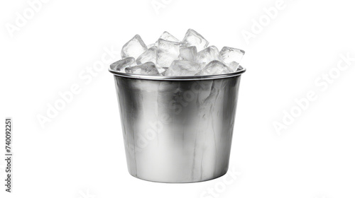 Metal Ice Bucket Full of Ice Cubes Isolated on Transparent Background