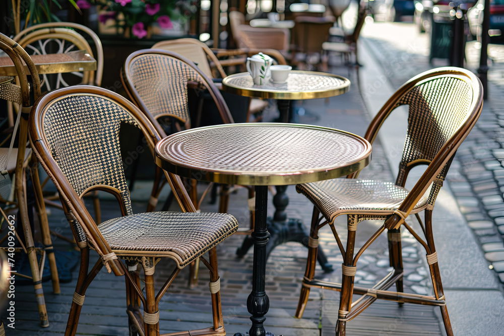 Old-fashioned coffee terrace with tables and chairs,paris France