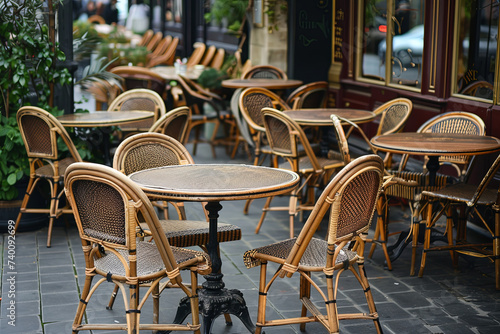 Old-fashioned coffee terrace with tables and chairs,paris France