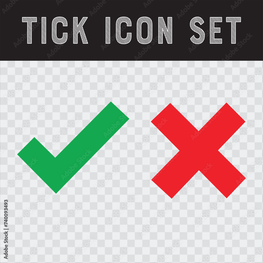 Tick icon set. Stylish check mark icon set in green and red color, Flat design, vector illustration on background. vector file Tick icon set. Stylish check mark icon set in green and red color, Flat design, vector illustration on background. vector file