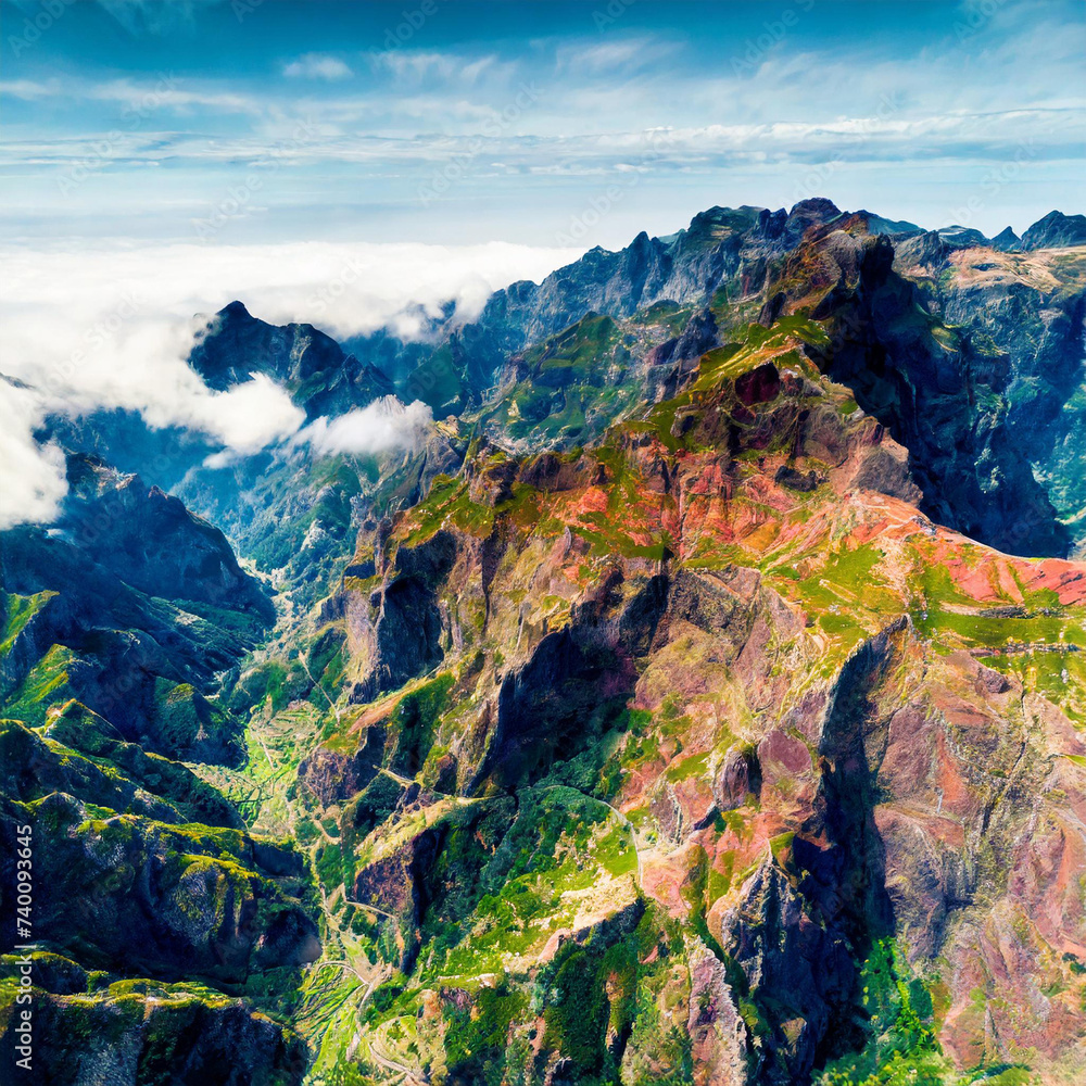 Aerial view of inland mountain range, Madeira, Portugal
