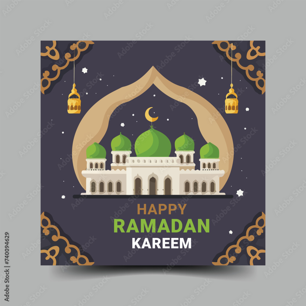 Naklejka premium Flat design Ramadan Kareem Mubarak background vector
