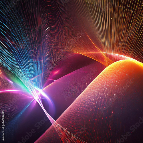 3D abstract multicolor technology fractal light background illustration of two connected particles © Genevieve