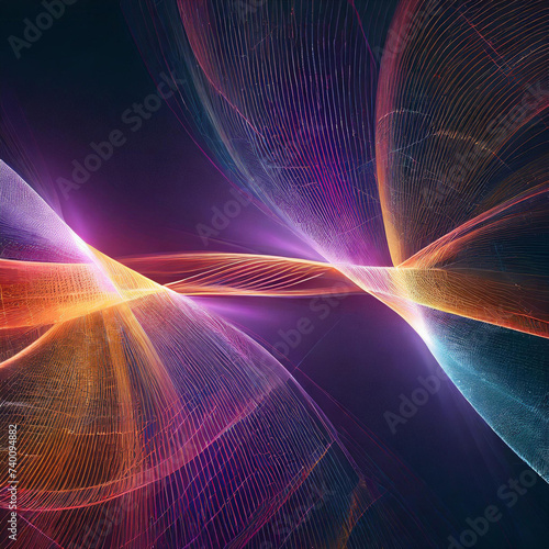 3D abstract multicolor technology fractal light background illustration of two connected particles © Genevieve