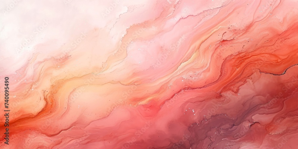 Abstract watercolor paint background illustration. Coral color with liquid fluid marbled paper texture banner texture, Generative AI