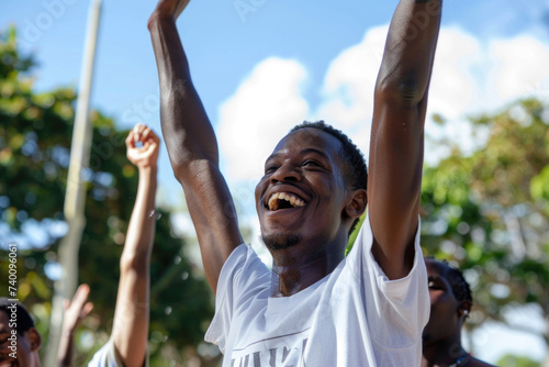 Happy individuals experiencing the joy of movement and accomplishment in sports