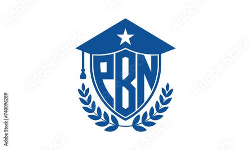 PBN three letter iconic academic logo design vector template. monogram, abstract, school, college, university, graduation cap symbol logo, shield, model, institute, educational, coaching canter, tech photo