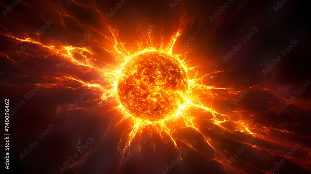 Fototapeta premium With explosive solar flares on the sun's surface