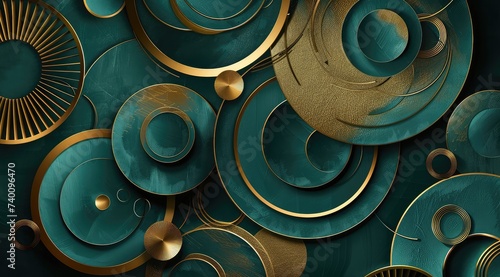 Golden Geometric Shapes and Art Elements, Dark Teal and Dark Green Style photo