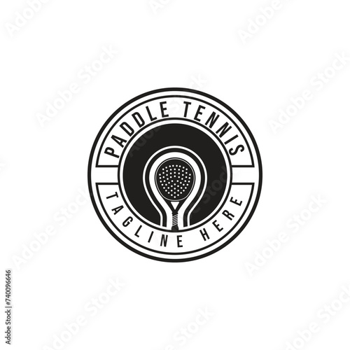 Vintage Paddle Tennis logo, paddle club logo, paddle racket and ball logo icon vector on white background