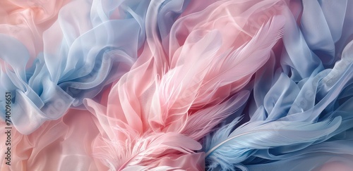 Ethereal Feathers on Pink, Blue, and Dusty Blue Backgrounds photo