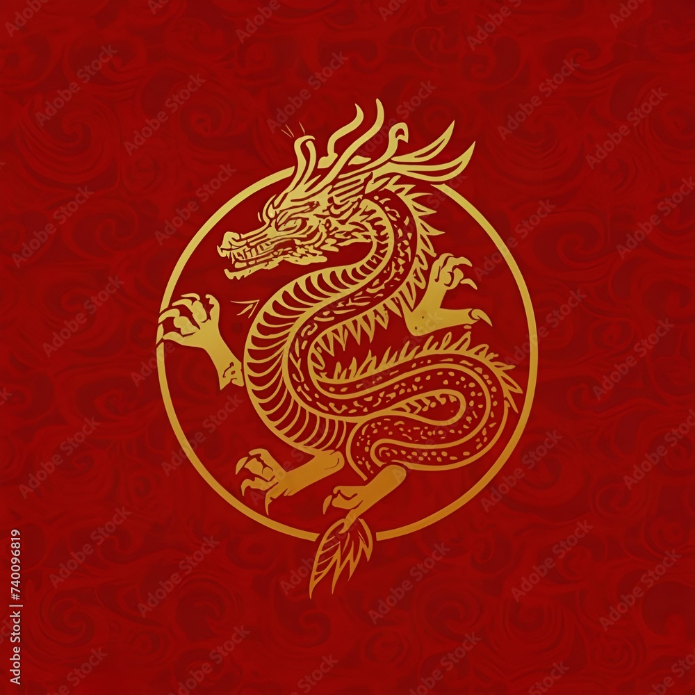 Light golden Chinese dragon, flat 2D style Illustration of Traditional ...