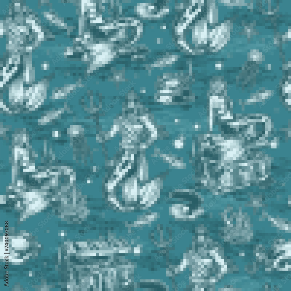 Fairy ocean monochrome pattern seamless