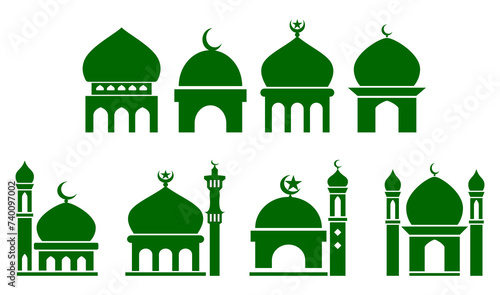 set of kabah icon silhouette or mosque icon silhouette isolated. 3D Illustration photo